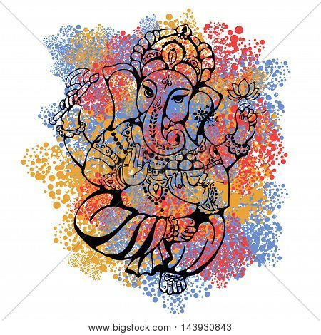 vector isolated image of Hindu lord Ganesh. Ganesh Puja. Ganesh Chaturthi. It is used for postcards prints textiles tattoo.