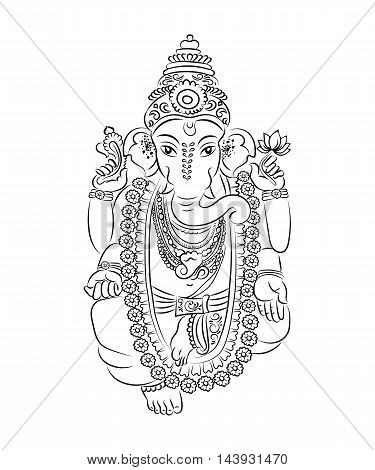 vector isolated image of Hindu lord Ganesh. Ganesh Puja. Ganesh Chaturthi. It is used for postcards prints textiles tattoo.