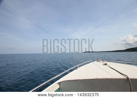 Front Of Speed Boat With Cloundy Day