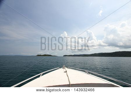 Front Of Speed Boat With Cloundy Day