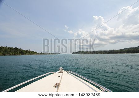 Front Of Speed Boat With Cloundy Day
