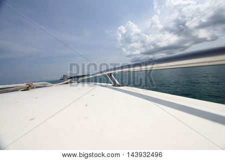Front Of Speed Boat With Cloundy Day