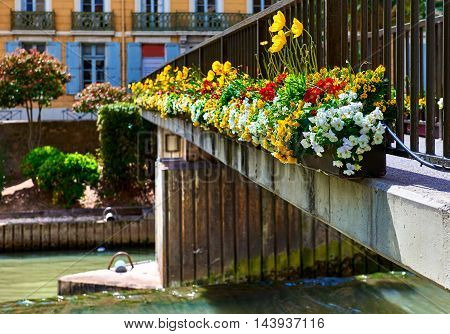 Footbridge across The Canal de la Robine in Narbonne city. Languedoc-Roussillon, France