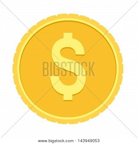 Gold coin with dollar icon sign. Flat color style design. Vector illustration isolated on white background