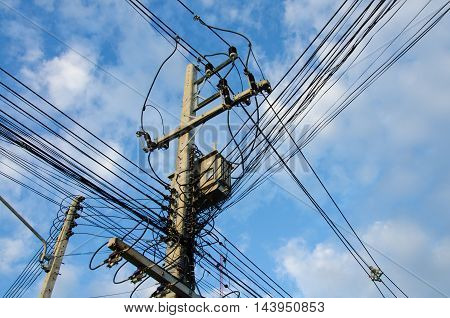 the complicate electricity cable in chiang mai thailand
