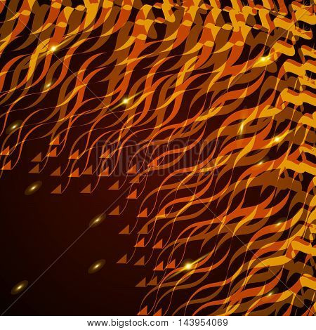 Fire on dark abstract background. Bright Golden glare. Vector abstract Fire. Line moving flames fire.