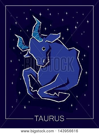Zodiac sign Taurus on night starry sky background. Vector illustration.