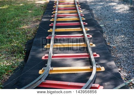 children mini railway with colorful domes outdoor.