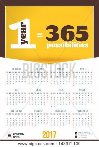Wall Calendar Motivational Poster For 2017 Year