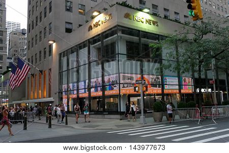 New York USA. 23rd August 2016. The world headquarters for NBC News the Saturday Night Live studios and the Rainbow Room.