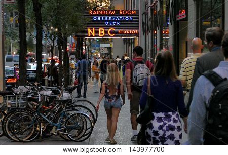 New York USA. 23rd August 2016. The world headquarters for NBC News the Saturday Night Live studios and the Rainbow Room.