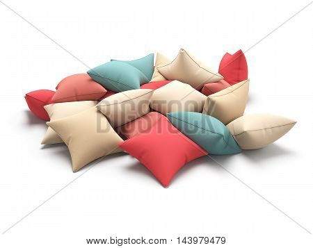 Many color cushions isolated on white background. 3d render