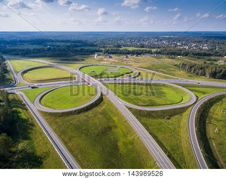 road junction in the countryside aerial view  in the form of butterfly