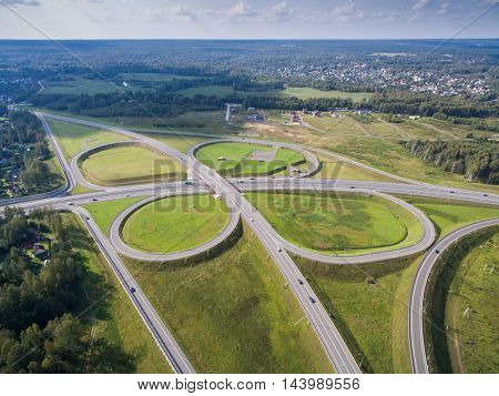 road junction in the countryside aerial view  in the form of butterfly