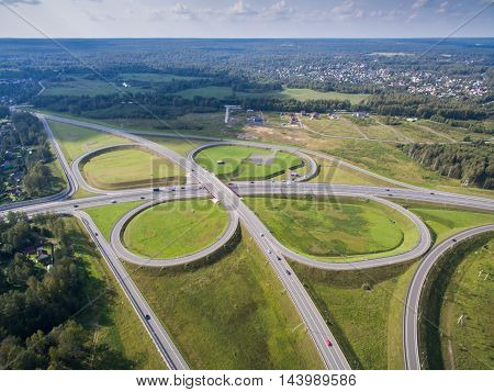 road junction in the countryside aerial view  in the form of butterfly