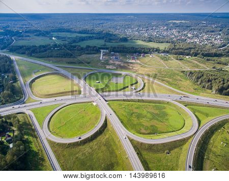 road junction in the countryside aerial view  in the form of butterfly