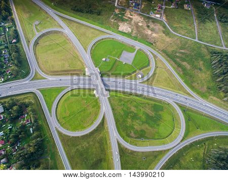 road junction in the countryside aerial view  in the form of butterfly