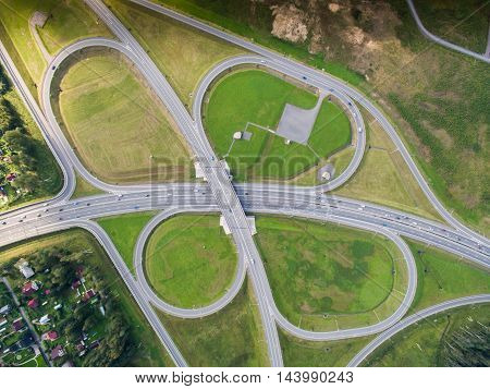 road junction in the countryside aerial view  in the form of butterfly