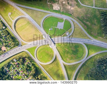 road junction in the countryside aerial view  in the form of butterfly