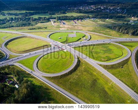 road junction in the countryside aerial view  in the form of butterfly