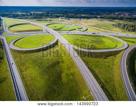 road junction in the countryside aerial view  in the form of butterfly