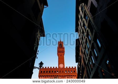 Arnolfo Tower, Palazzo Della Signoria And Palazzo Vecchio In Florence, Italy