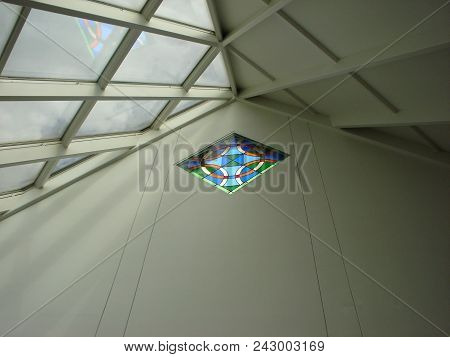 Pilgrim Library Sunroof And Stained Glass Ceiling, Defiance College, Defiance, Oh, April 25, 2005