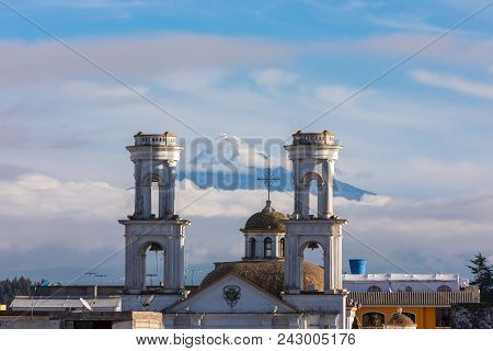 Merced Church With Cotopaxi Volcano In The Background Latacunga Ecuador