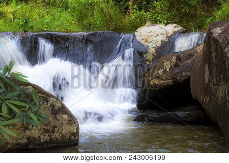 Waterfall Changtog And Stone In Deep Forest At Phu  Suan Sai Naiton Prk , Loei Province Thialand