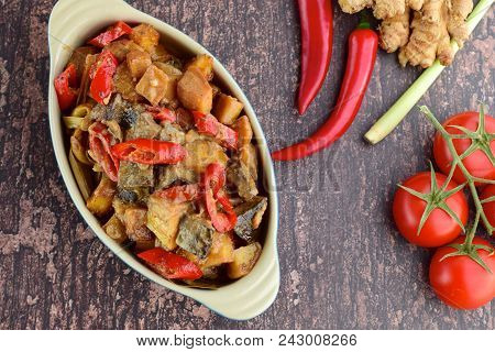 Sambal Goreng Ati, Indonesian Food Spicy Chicken Liver Potato With Coconut Milk
