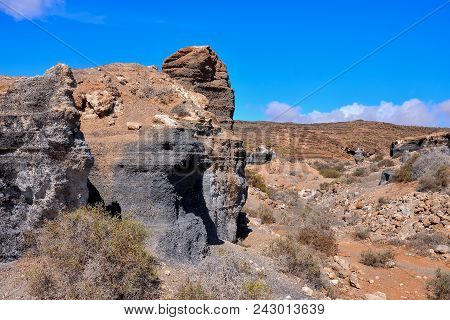 Spanish View Landscape In Lanzarote Tropical Volcanic Canary Islands Spain