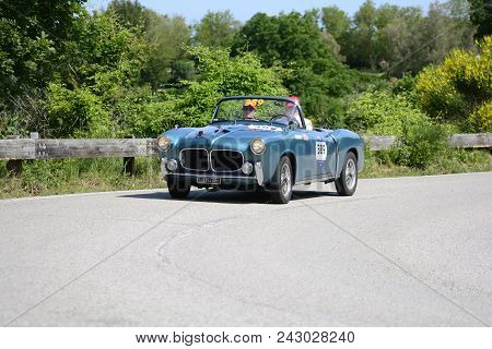 Pesaro Colle San Bartolo , Italy - May 17 - 2018 : Fiat 1100 Tv Trasformabile	1955 Old Racing Car In