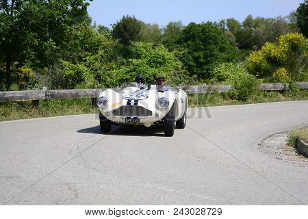 Pesaro Colle San Bartolo , Italy - May 17 - 2018 : Aston Martin Db 3s	1955 Old Racing Car In Rally M