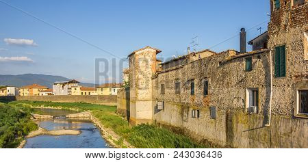 Panorama Of The River Flowing Through Campi Bisenzio In Tuscany, Italy