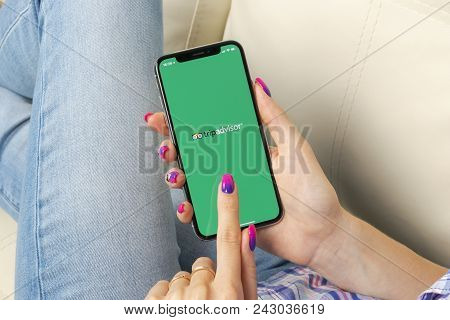 Sankt-petersburg, Russia, May 30: Tripadvisor Application Icon On Apple Iphone X Screen Close-up In 