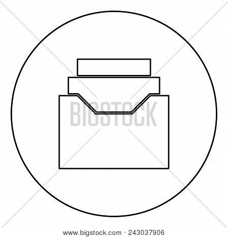 Documents Archieve Or Drawer Black Icon In Circle Outline Vector Illustration Isolated