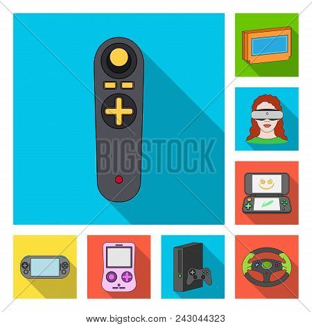 Game Console And Virtual Reality Flat Icons In Set Collection For Design.game Gadgets Vector Symbol 
