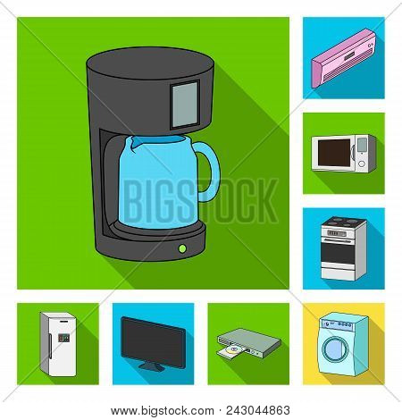 Smart Home Appliances Flat Icons In Set Collection For Design. Modern Household Appliances Vector Sy