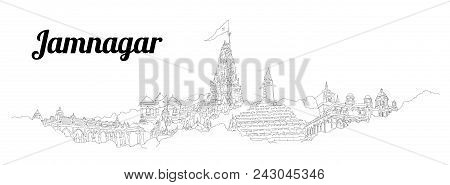 Jamnagar City City Vector Panoramic Hand Drawing Illustration