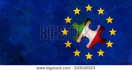 Italy And Eu Relations. European Union Flag With Italy Flag Puzzle Piece. 3D Illustration