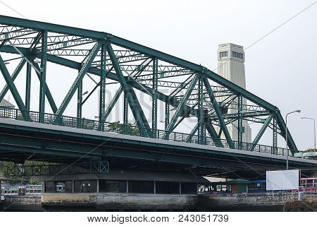 Green Steel Bridge Across The Chao Phraya River