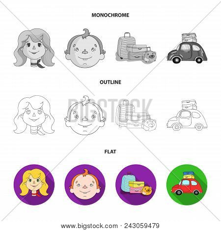 Camping, Woman, Boy, Bag .family Holiday Set Collection Icons In Flat, Outline, Monochrome Style Vec