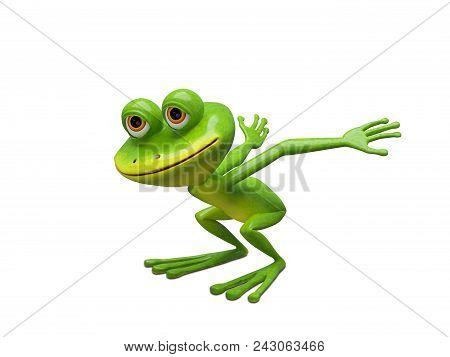 3d Illustration Of A Frog Preparing For A Leap On A White Background