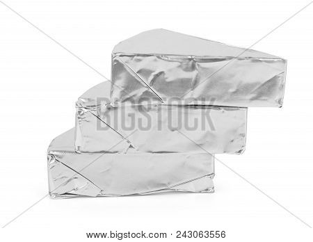 Blank Triangular Processed Cheese With Nol Lable Isolated On White Background