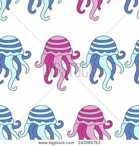 Summer Vector Seamless Pattern With Octopus. Poulpe