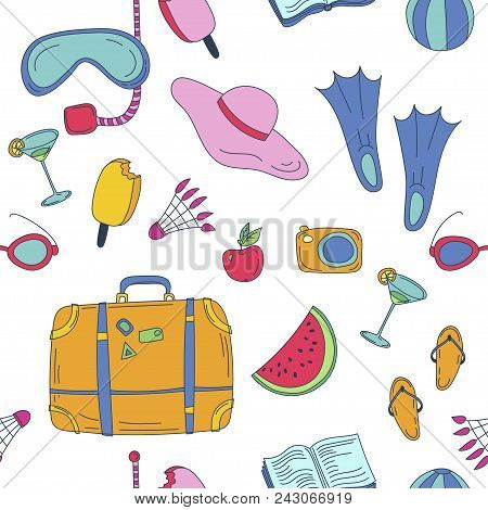Summer Vector Leamless Pattern With Travel Things