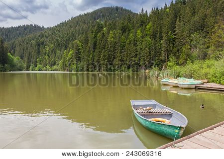Rowing Boat In The Lacu Rosu Lake Of Romania