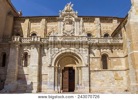 Frontal View Of The Basilica De San Isidoro Of Leon, Spain
