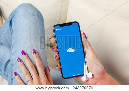 Sankt-petersburg, Russia, May 30, 2018: Microsoft Onedrive Application Icon On Apple Iphone X Screen
