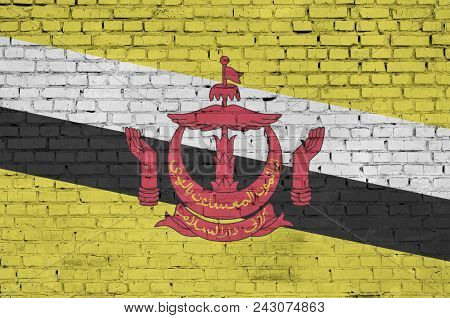 Brunei Darussalam Flag Is Painted Onto An Old Brick Wall